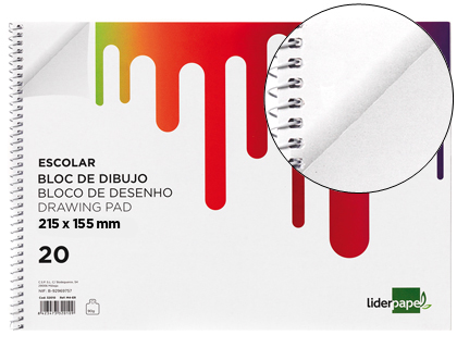 Bloc dibujo escolar Liderpapel espiral 155x215mm. 20h 90g/m² sin recuadro